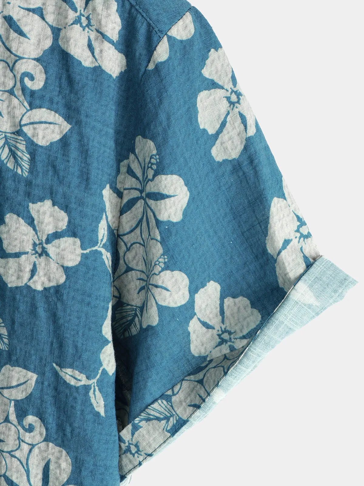 Men's Blue Holiday Floral Hawaiian Short Sleeve Button Up Shirt