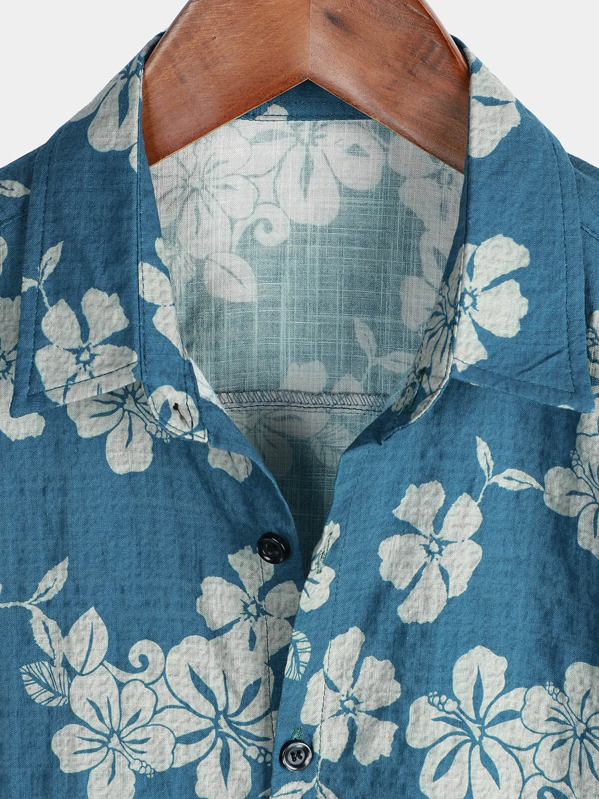Men's Blue Holiday Floral Hawaiian Short Sleeve Button Up Shirt