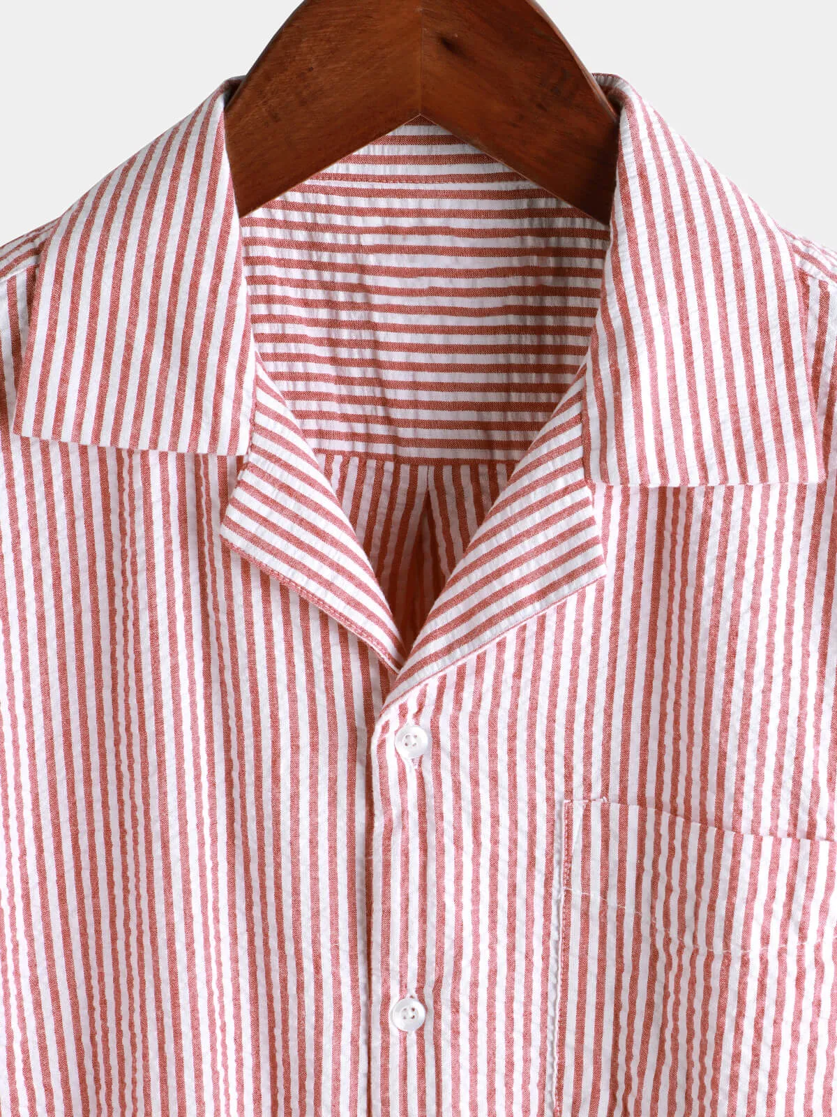 Men's Breathable Striped Cotton Button Up Summer Cuban Collar Camp Short Sleeve Beach Shirt