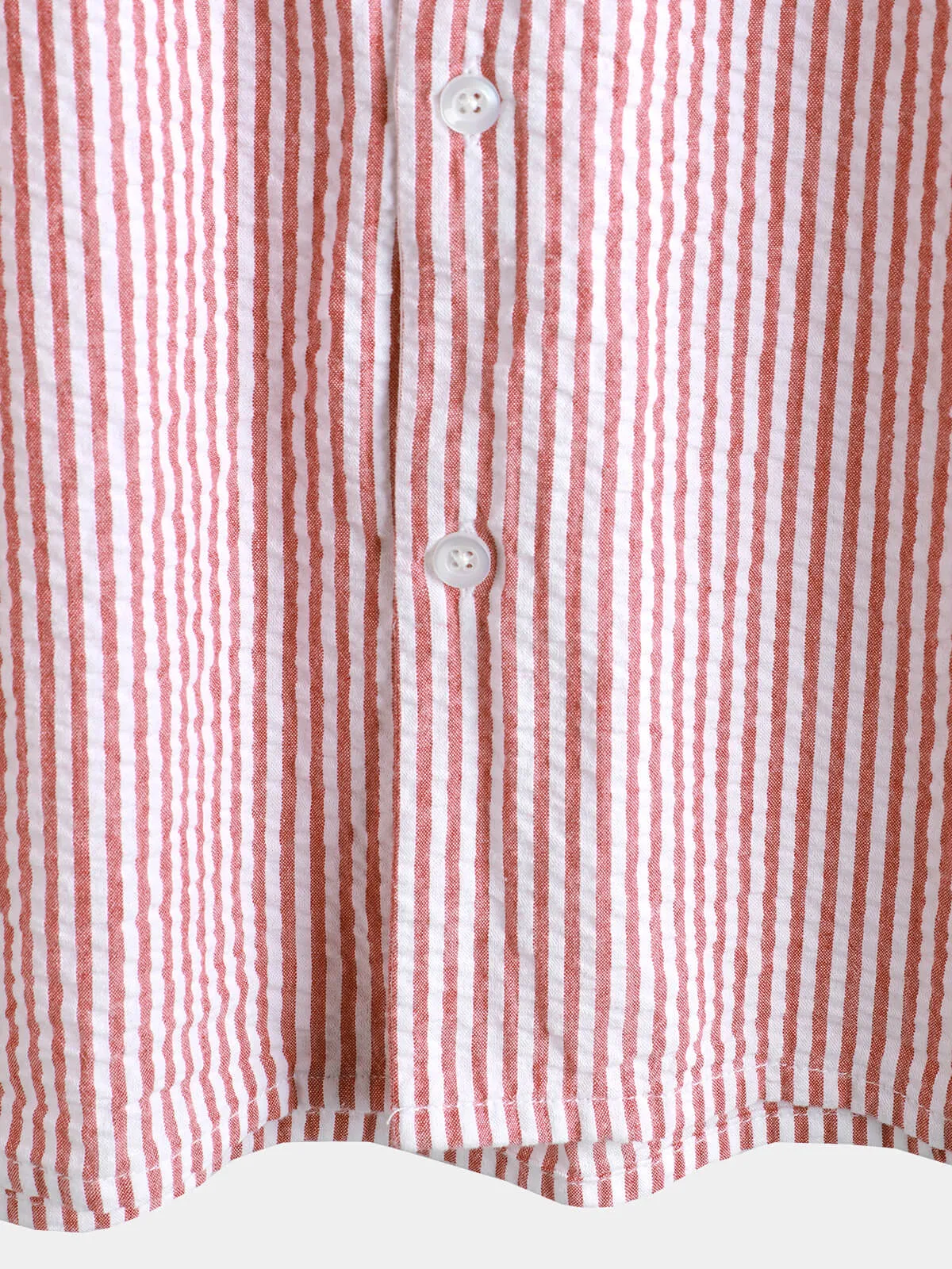 Men's Breathable Striped Cotton Button Up Summer Cuban Collar Camp Short Sleeve Beach Shirt