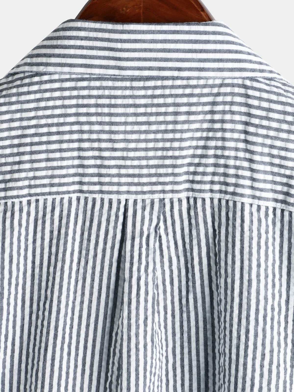 Men's Breathable Striped Cotton Button Up Summer Cuban Collar Camp Short Sleeve Beach Shirt