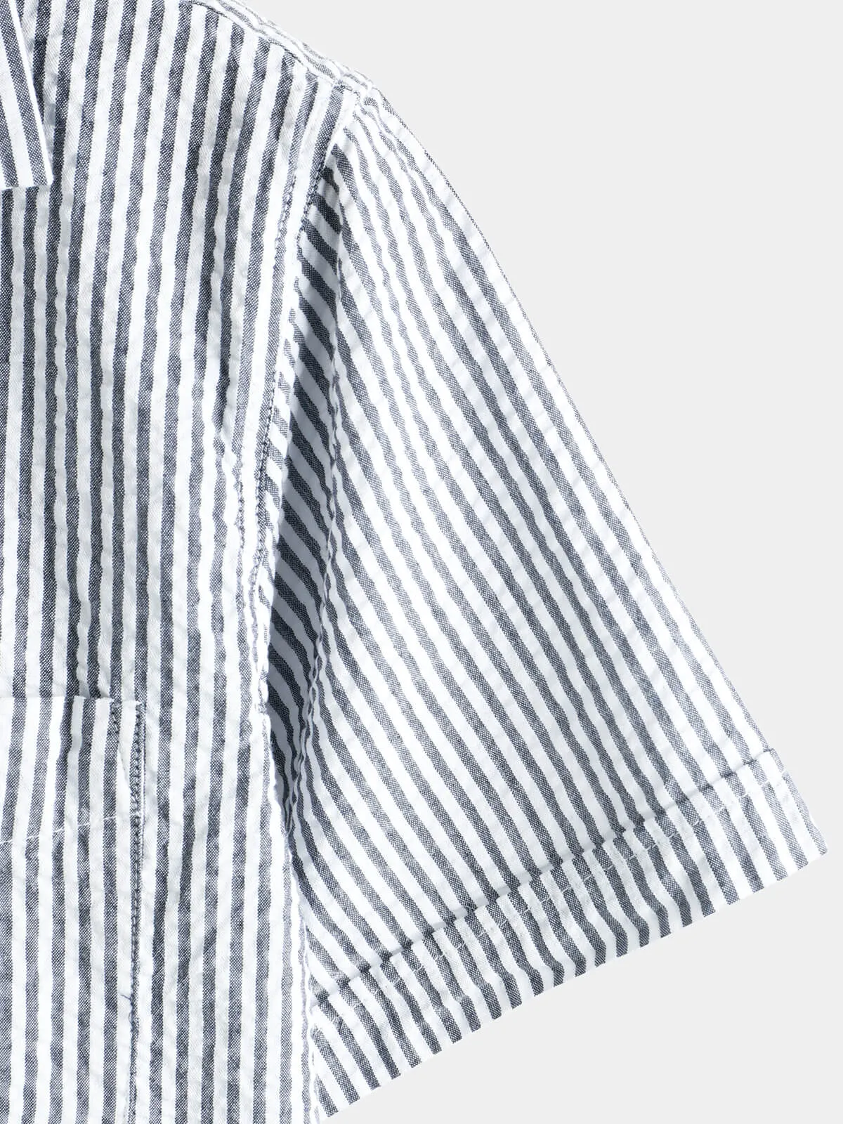 Men's Breathable Striped Cotton Button Up Summer Cuban Collar Camp Short Sleeve Beach Shirt