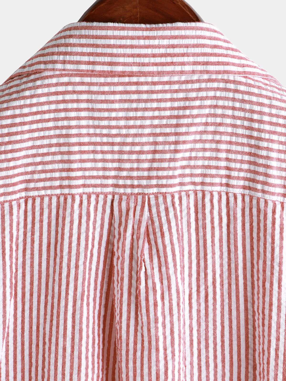 Men's Breathable Striped Cotton Button Up Summer Cuban Collar Camp Short Sleeve Beach Shirt
