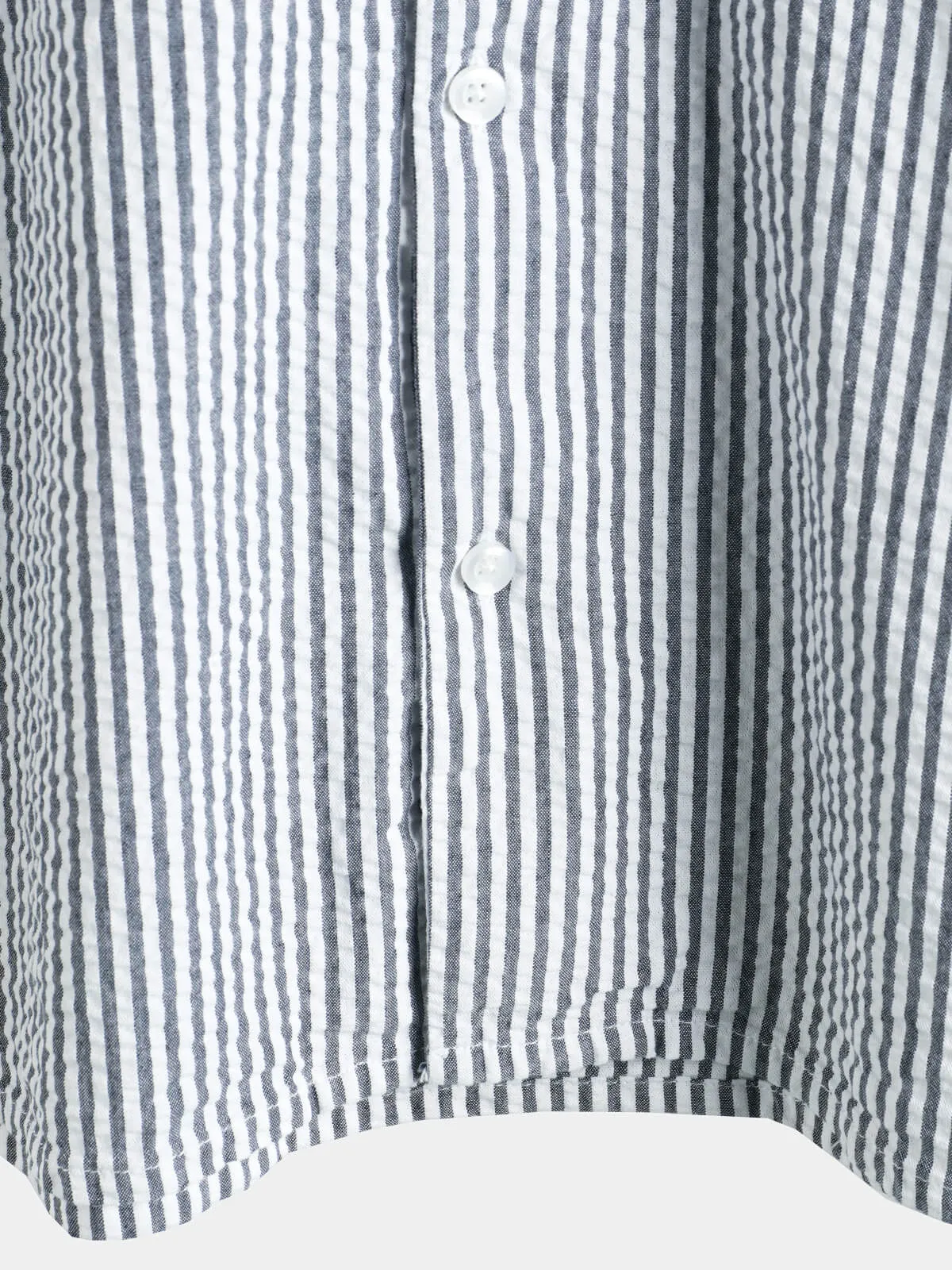 Men's Breathable Striped Cotton Button Up Summer Cuban Collar Camp Short Sleeve Beach Shirt