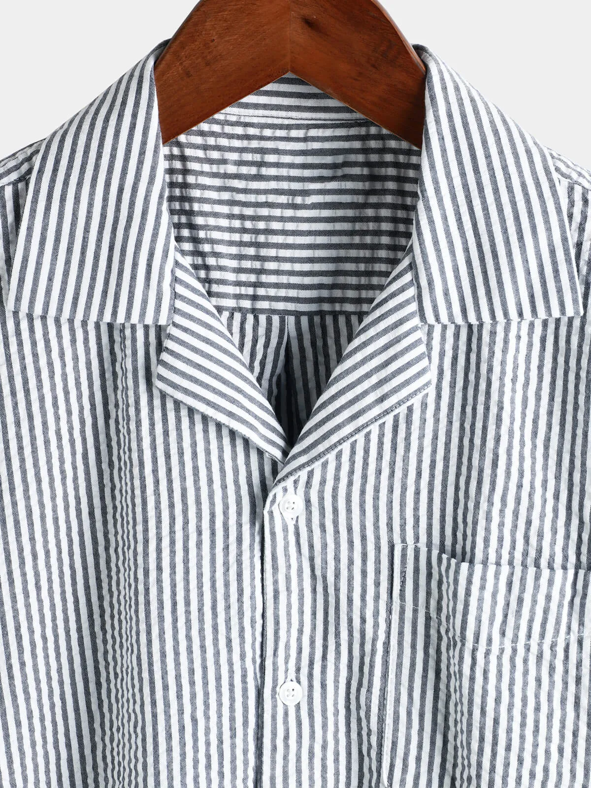 Men's Breathable Striped Cotton Button Up Summer Cuban Collar Camp Short Sleeve Beach Shirt