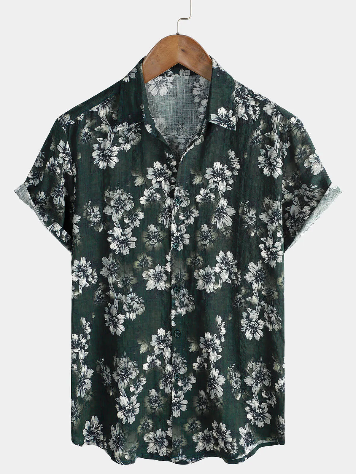 Men's Casual Cotton Floral Beach Short Sleeve Summer Shirt