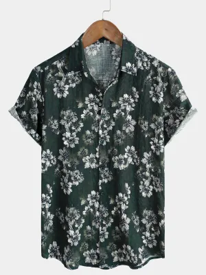 Men's Casual Cotton Floral Beach Short Sleeve Summer Shirt