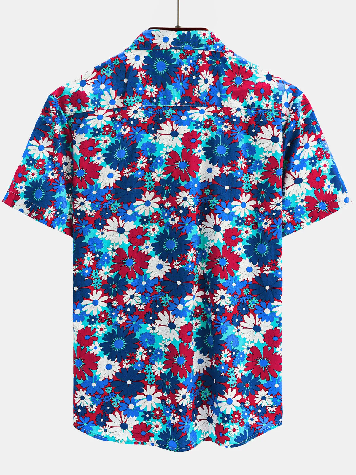 Men's Casual Cotton Floral Blue Short Sleeve Hawaiian Shirt