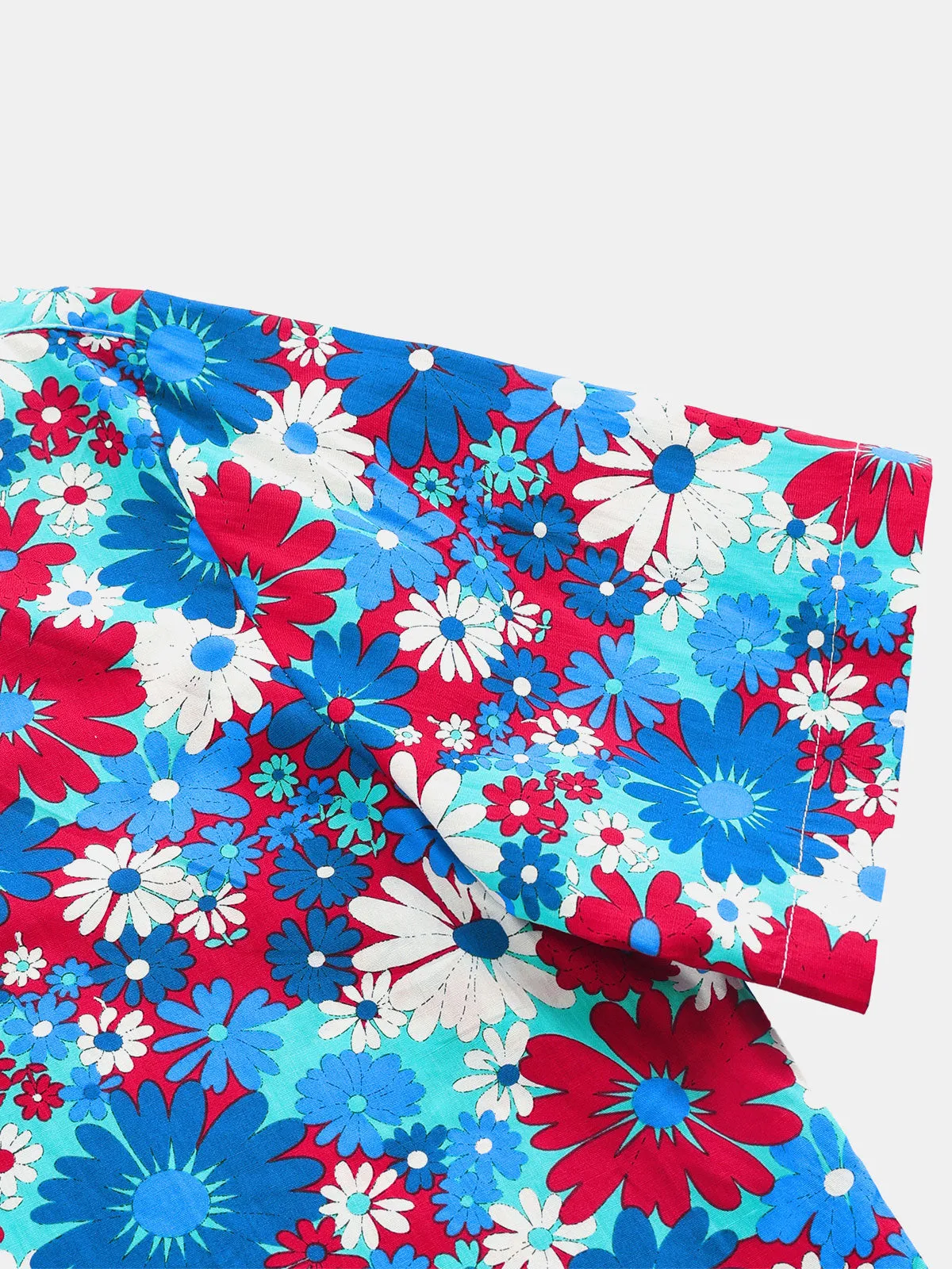 Men's Casual Cotton Floral Blue Short Sleeve Hawaiian Shirt