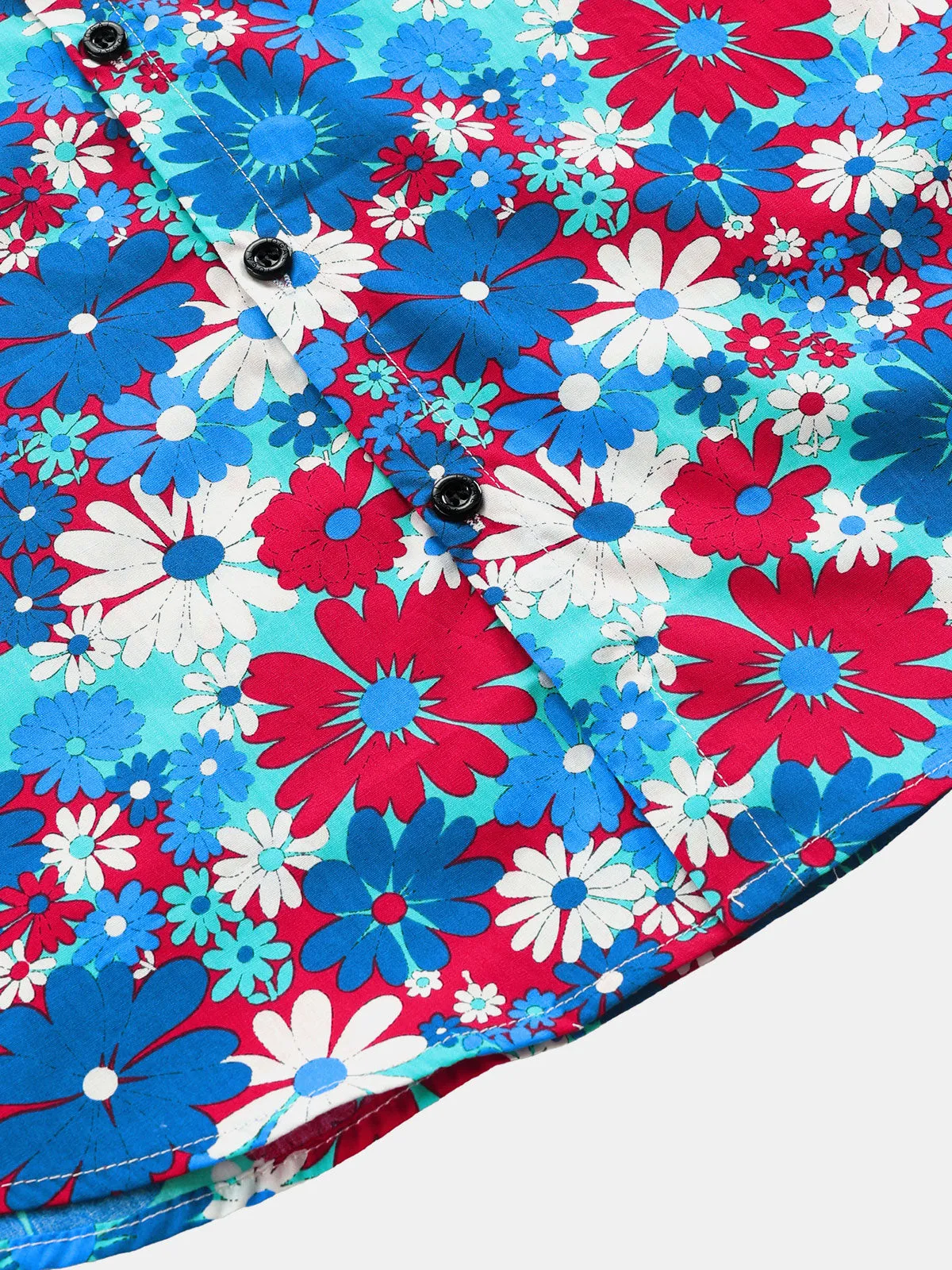 Men's Casual Cotton Floral Blue Short Sleeve Hawaiian Shirt