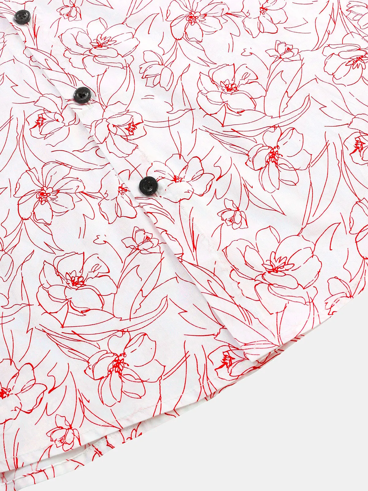 Men's Casual Cotton Line Floral Print Summer Short Sleeve Shirt