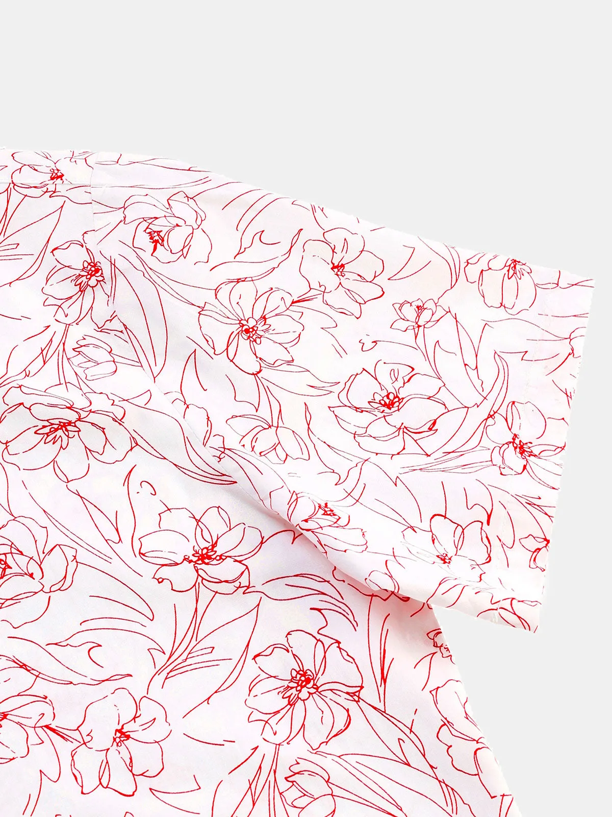 Men's Casual Cotton Line Floral Print Summer Short Sleeve Shirt