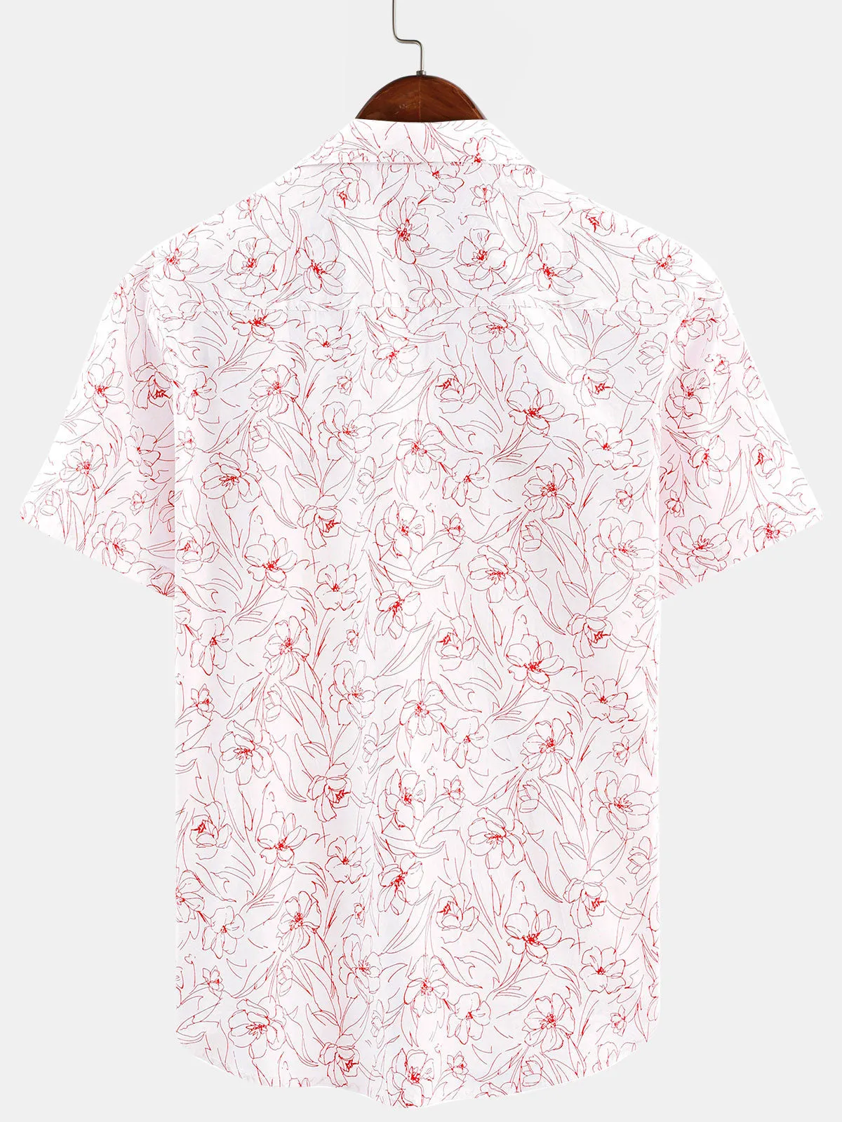 Men's Casual Cotton Line Floral Print Summer Short Sleeve Shirt