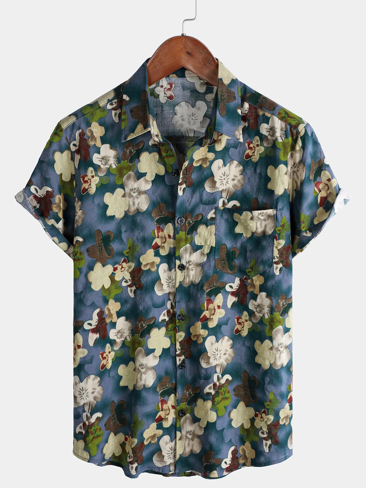 Men's Casual Floral Print Holiday Hawaiian Short Sleeve Shirt