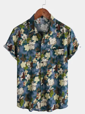 Men's Casual Floral Print Holiday Hawaiian Short Sleeve Shirt