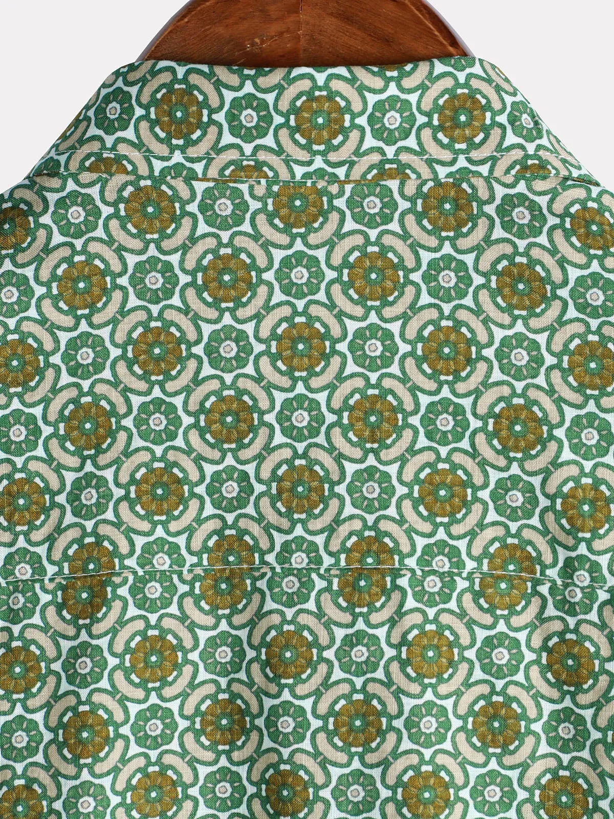 Men's Casual Green Floral Print Lightweight Cotton Short Sleeve Shirt