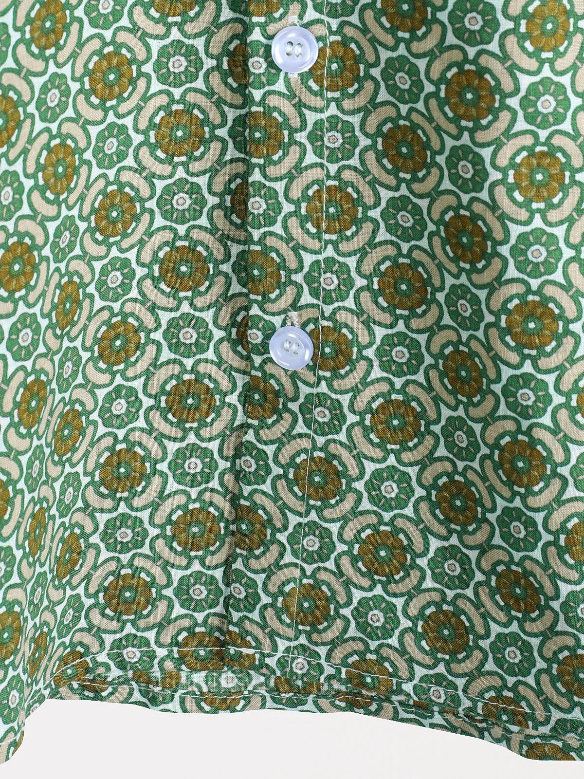 Men's Casual Green Floral Print Lightweight Cotton Short Sleeve Shirt