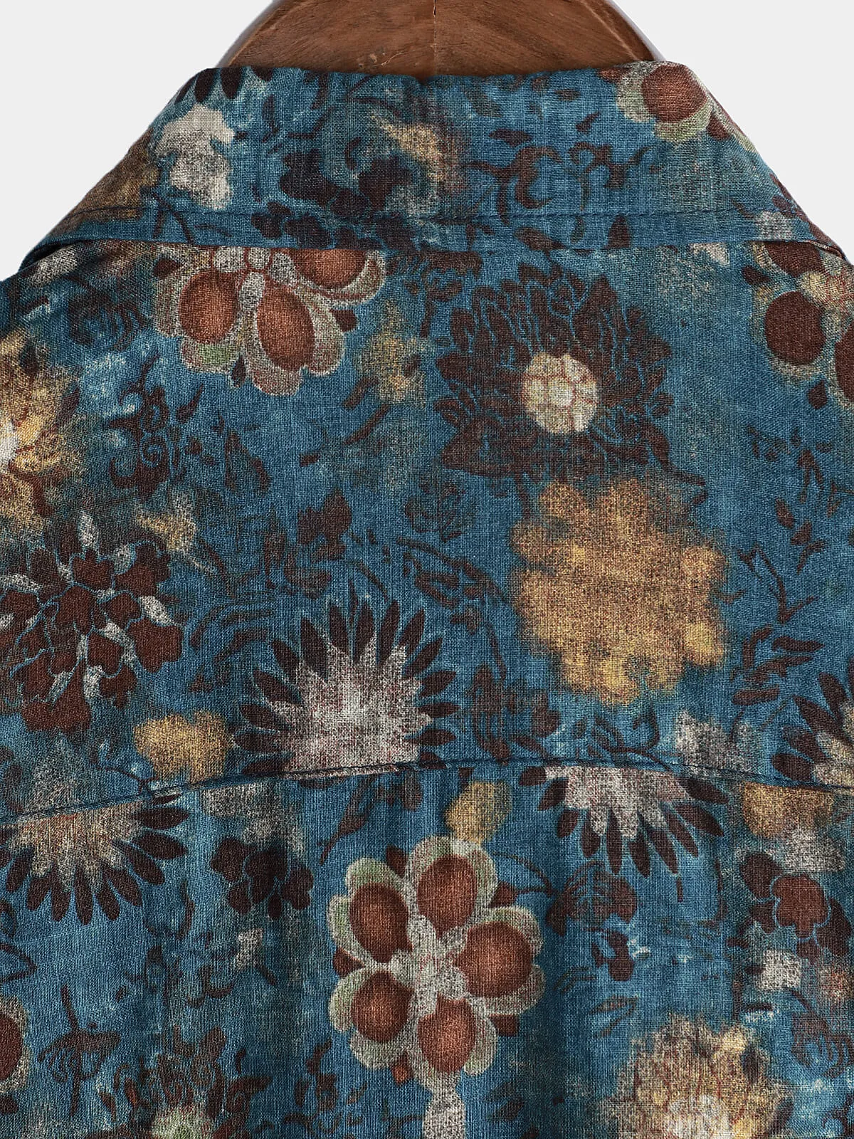 Men's Casual Vintage Floral Print Blue Short Sleeve Shirt