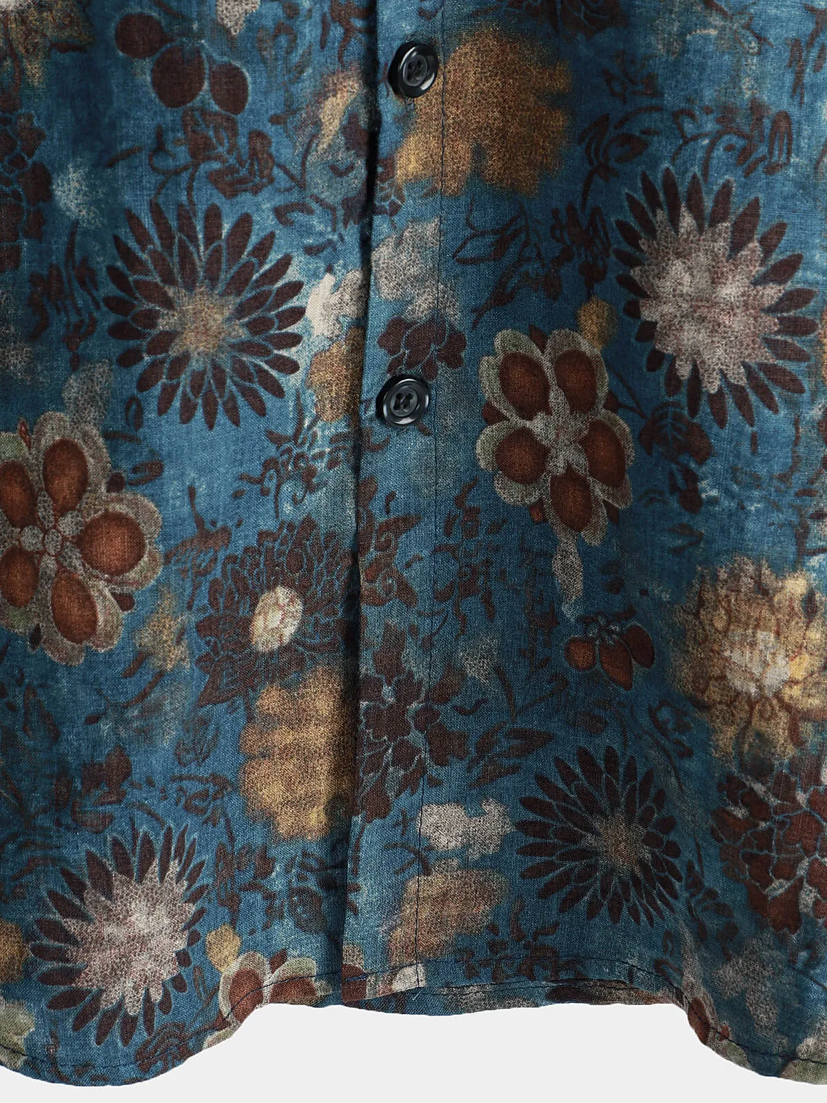Men's Casual Vintage Floral Print Blue Short Sleeve Shirt