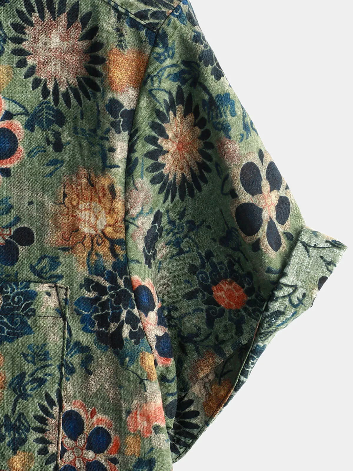 Men's Casual Vintage Floral Print Short Sleeve Shirt