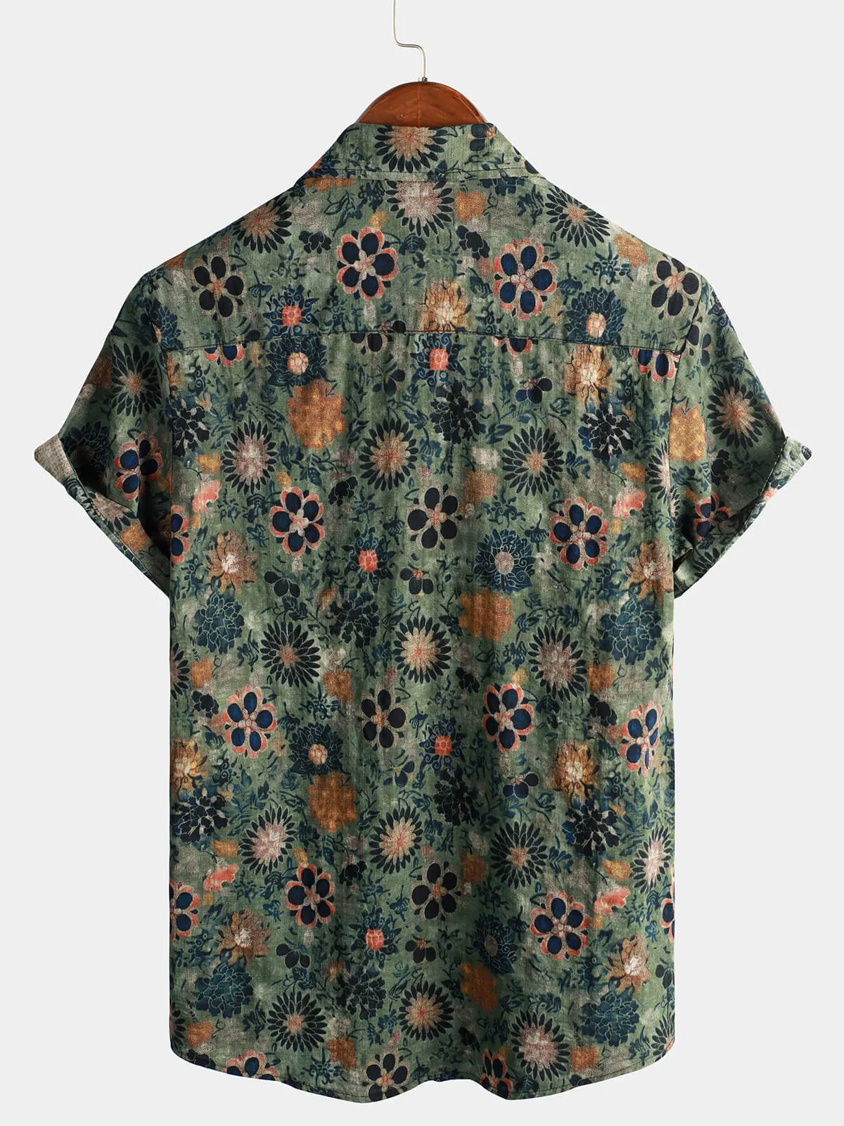 Men's Casual Vintage Floral Print Short Sleeve Shirt