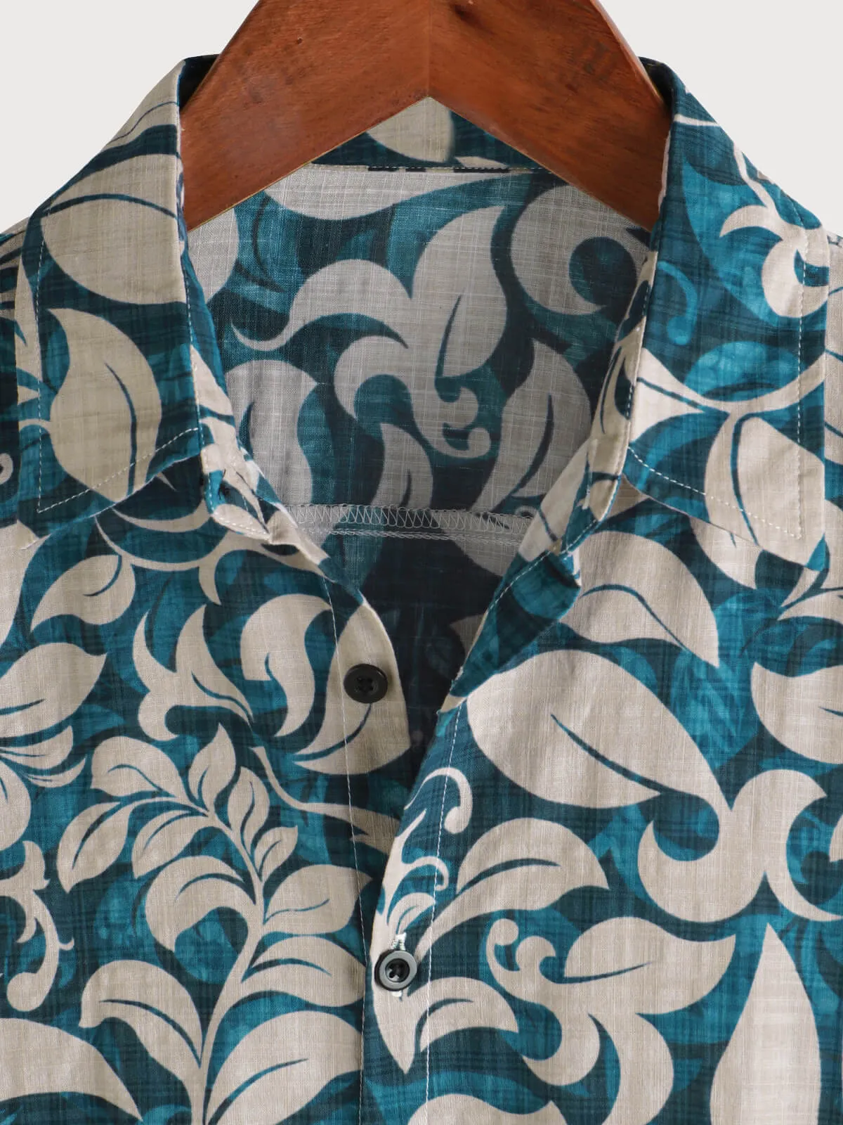 Men's Casual Vintage Holiday Floral Button Up Short Sleeve Shirt
