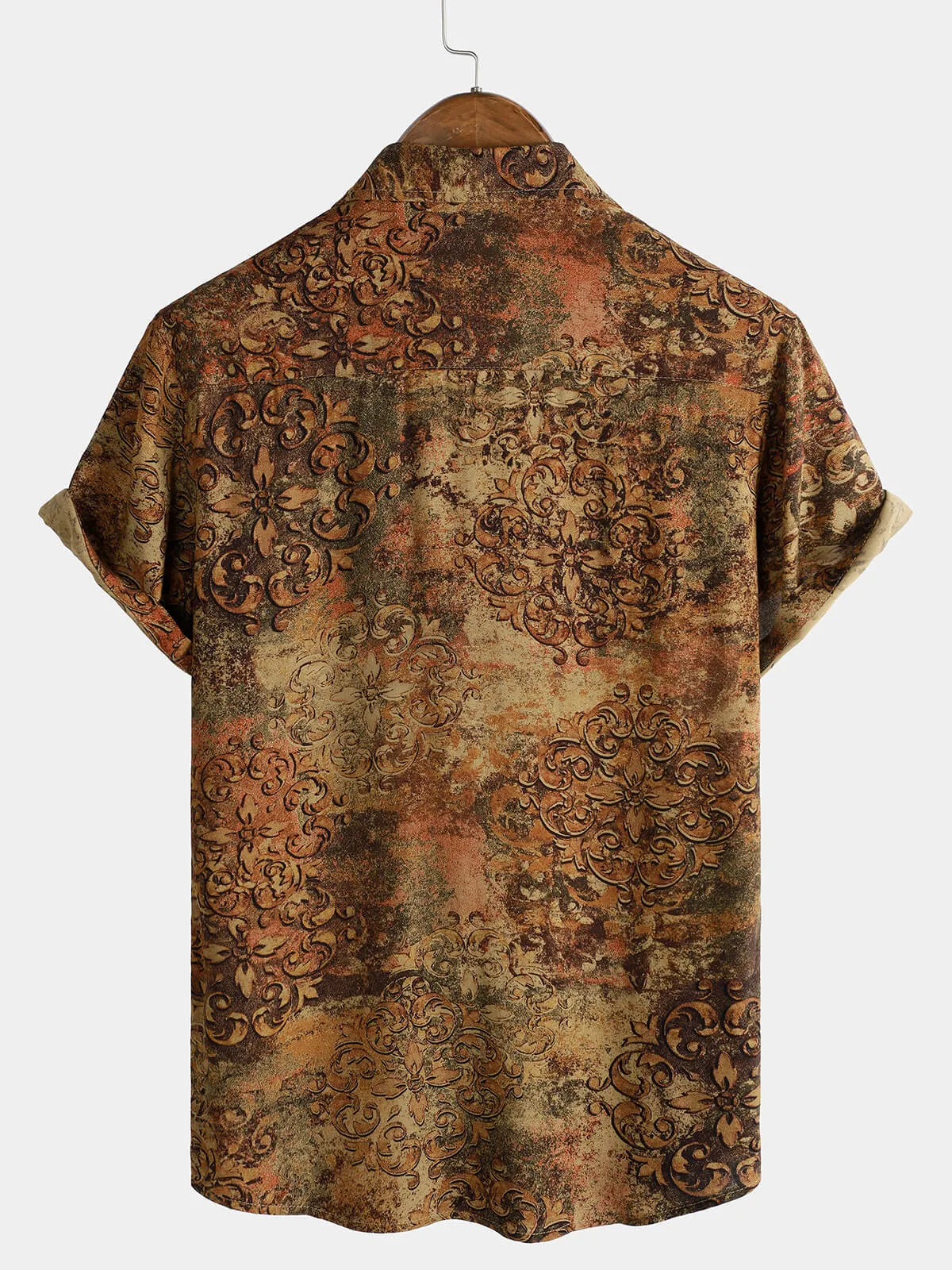 Men's Casual Vintage Holiday Rayon Button Up Short Sleeve Shirt