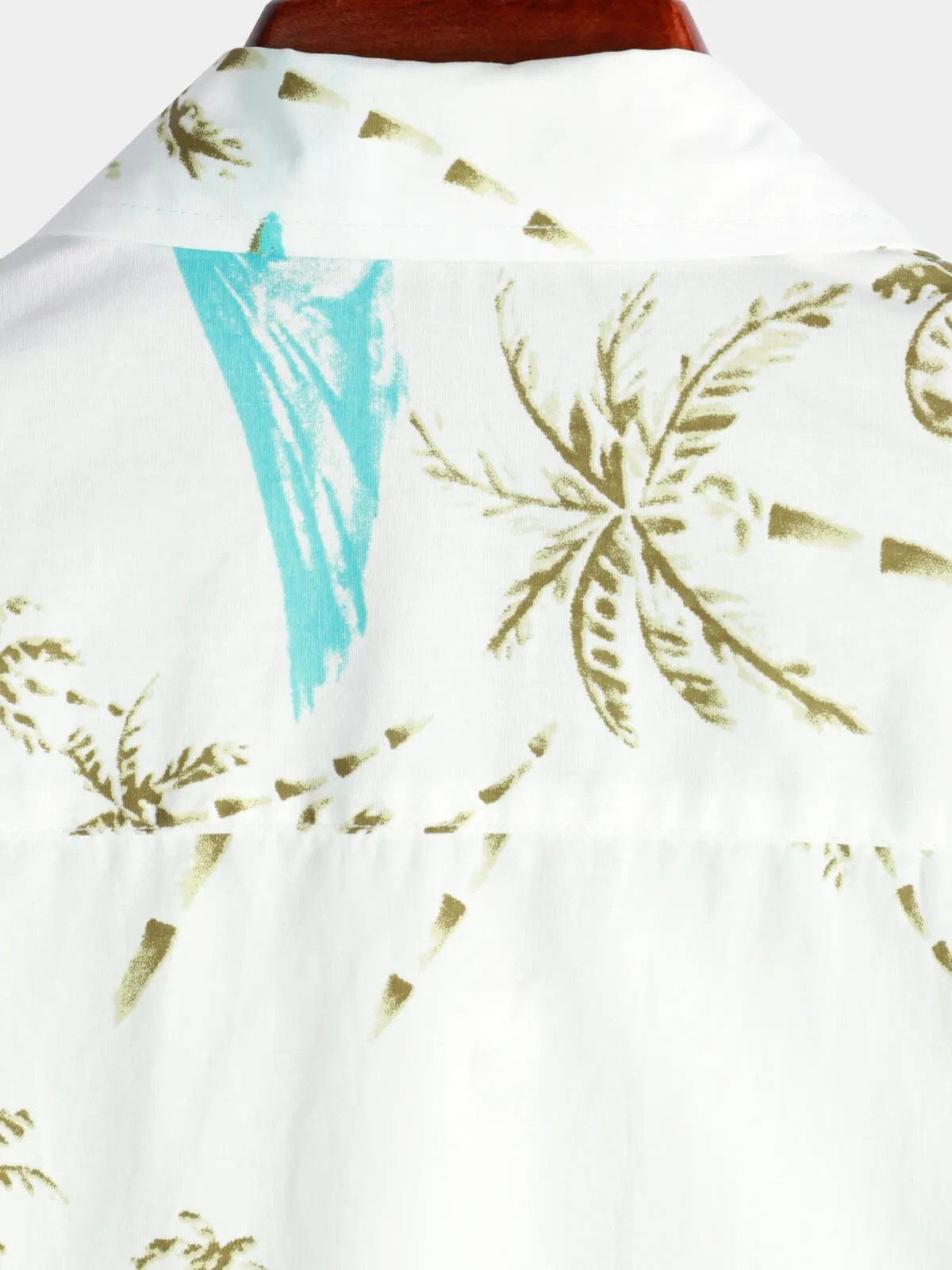 Men's Cotton Island And Palm Tree Print White Button Short Sleeve Beach Shirt