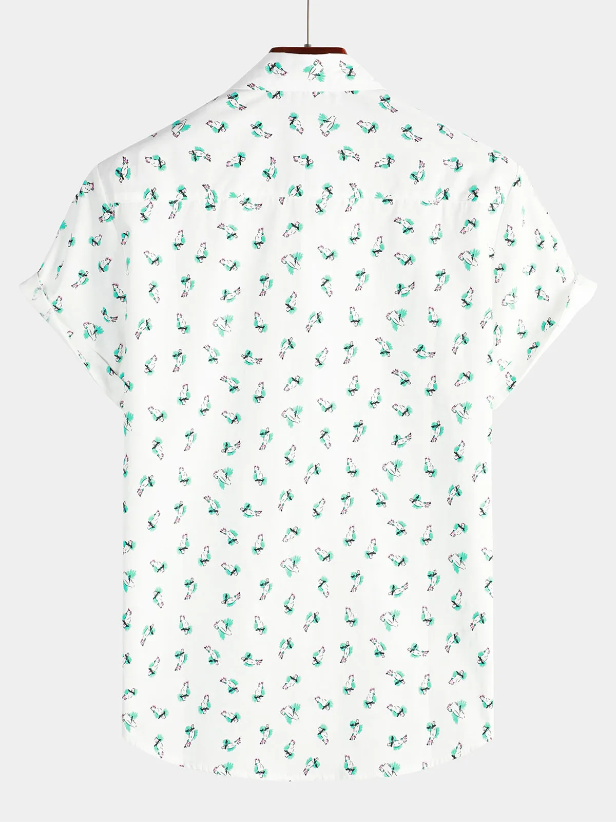 Men's Cotton Parrot Print Cute Animal Breathable Vacation Casual Short Sleeve Shirt