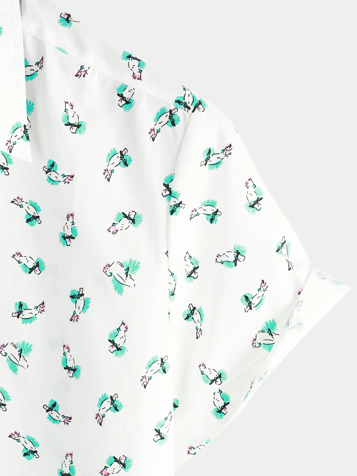 Men's Cotton Parrot Print Cute Animal Breathable Vacation Casual Short Sleeve Shirt