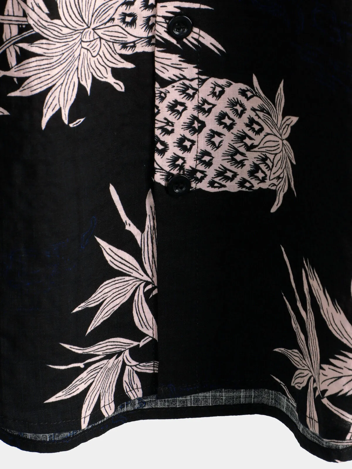 Men's Cotton Pineapple Print Black Hawaiian Beach Button Up Short Sleeve Shirt