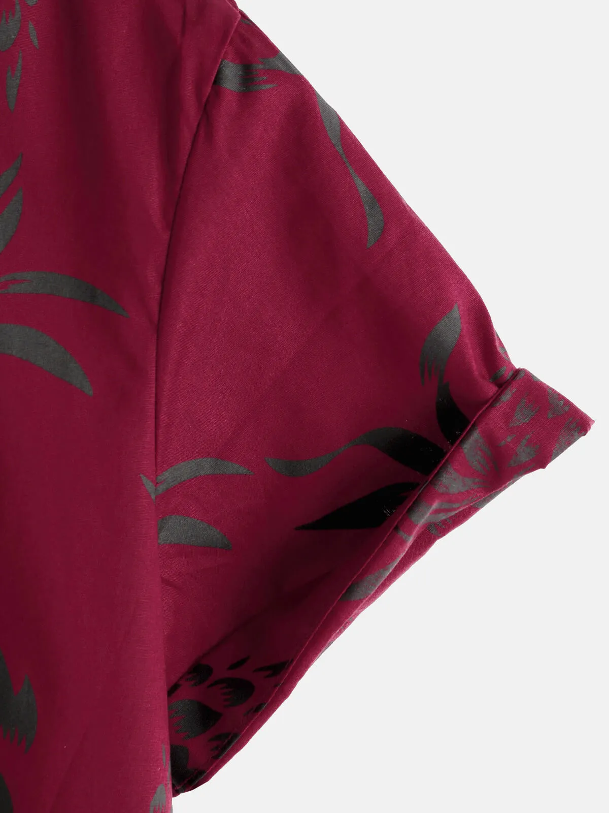 Men's Cotton Pineapple Print Red Summer Hawaiian Button Up Short Sleeve Shirt