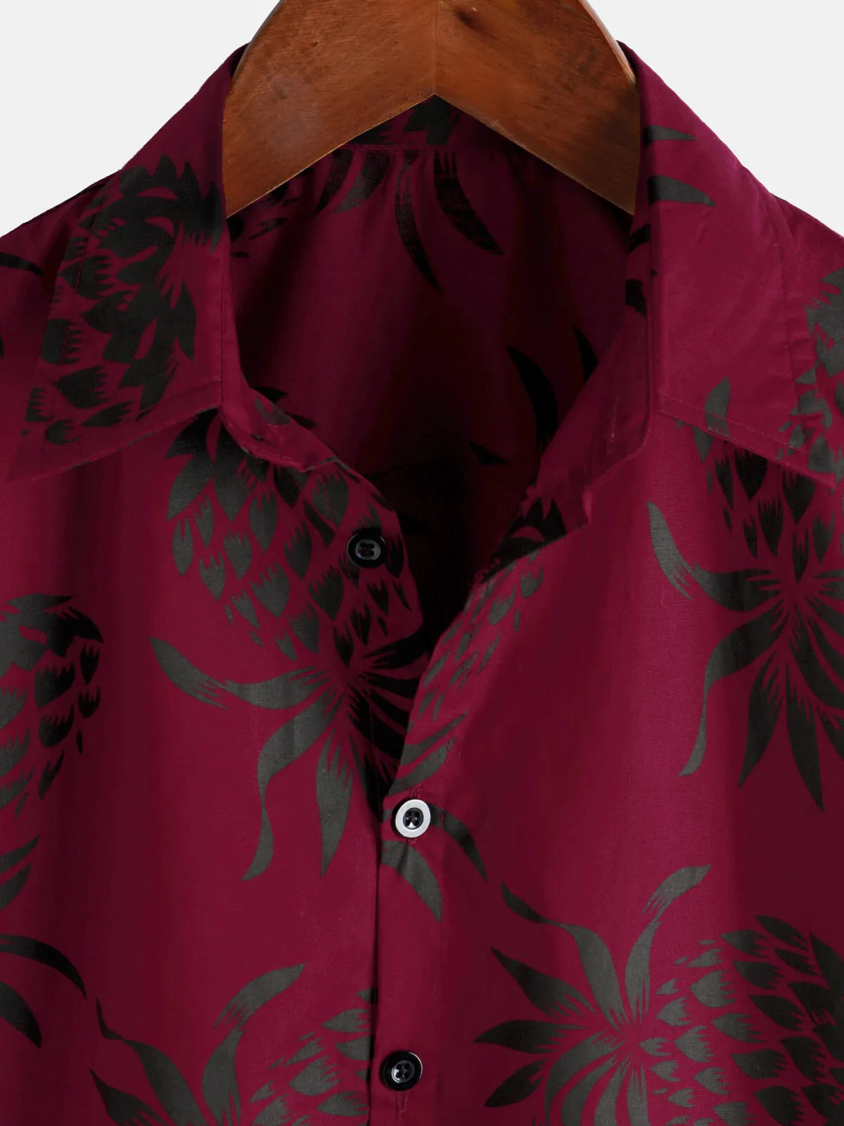 Men's Cotton Pineapple Print Red Summer Hawaiian Button Up Short Sleeve Shirt