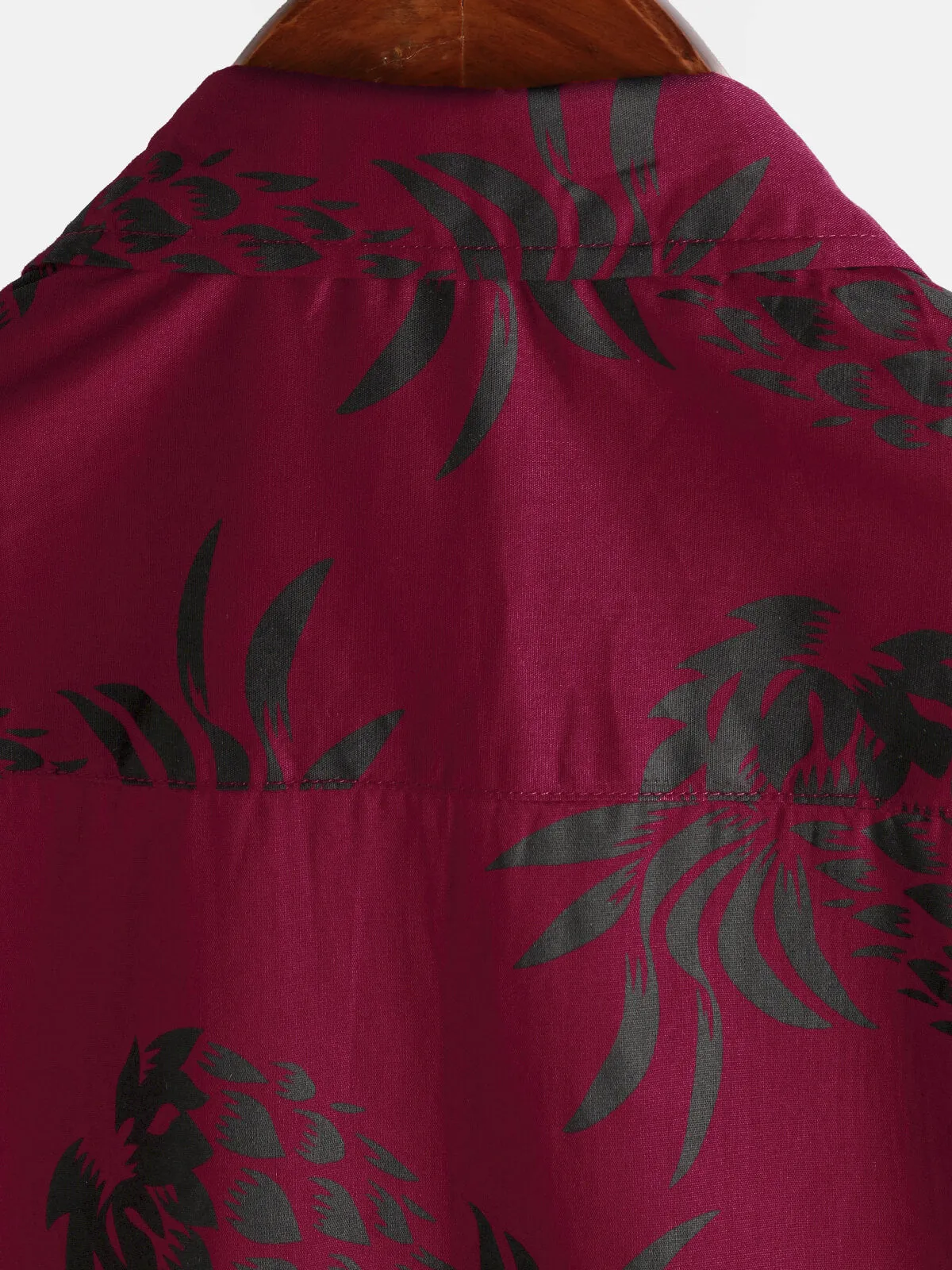Men's Cotton Pineapple Print Red Summer Hawaiian Button Up Short Sleeve Shirt