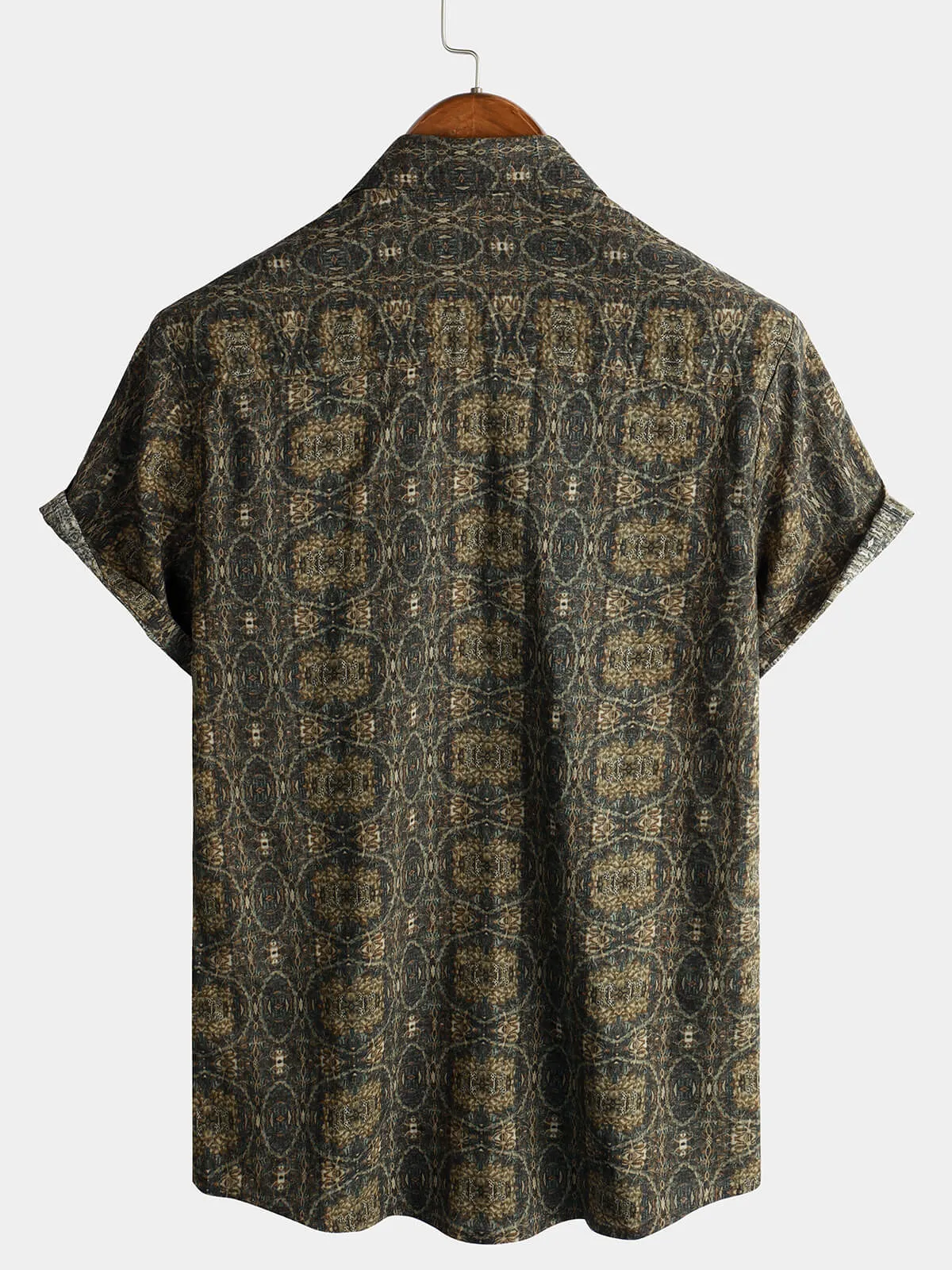 Men's Cotton Pocket Vintage Short Sleeve 70s Retro Summer Button Up Shirt