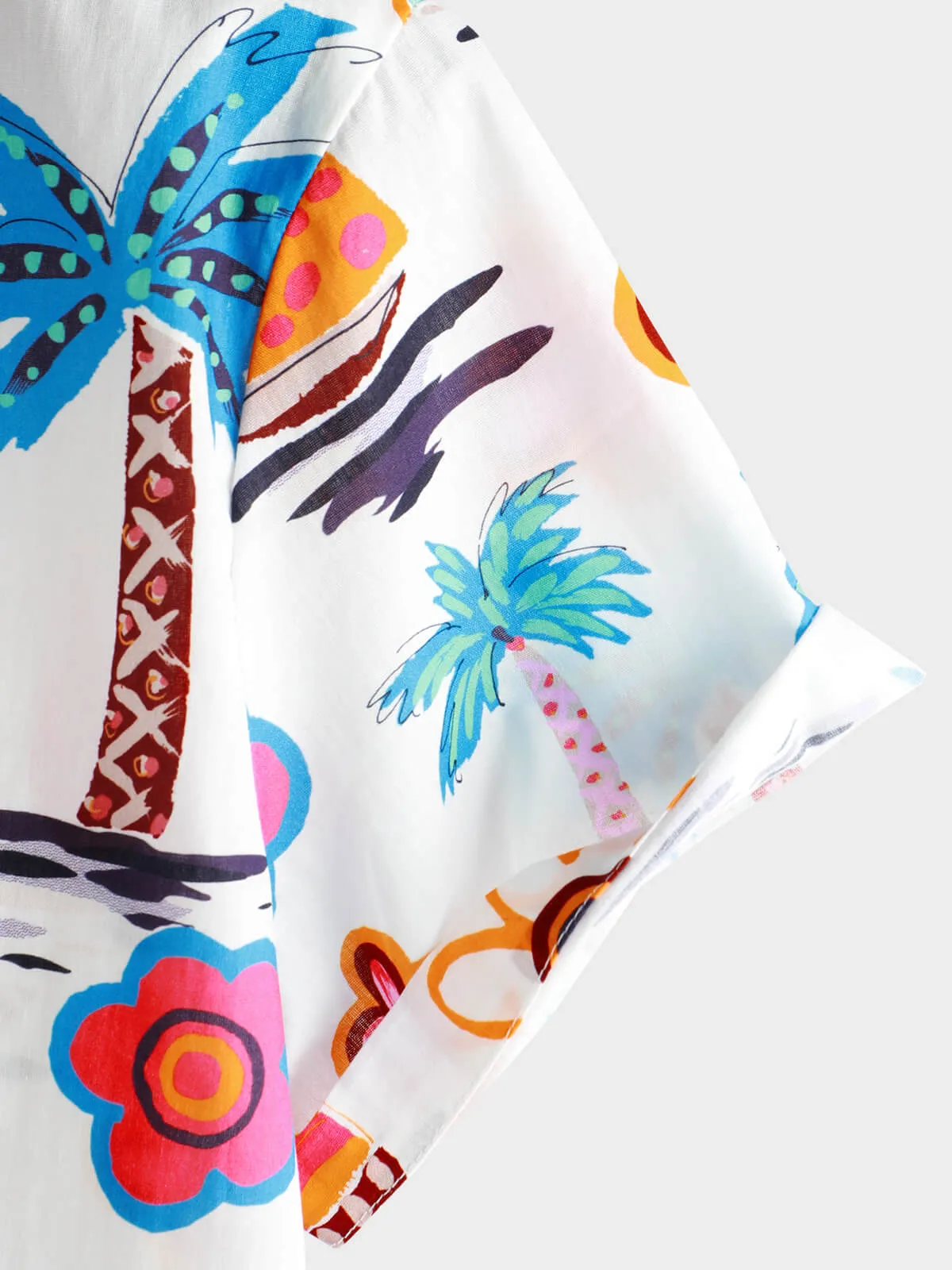Men's Cotton Tropical Print Summer Hawaiian Button Up Short Sleeve Shirt