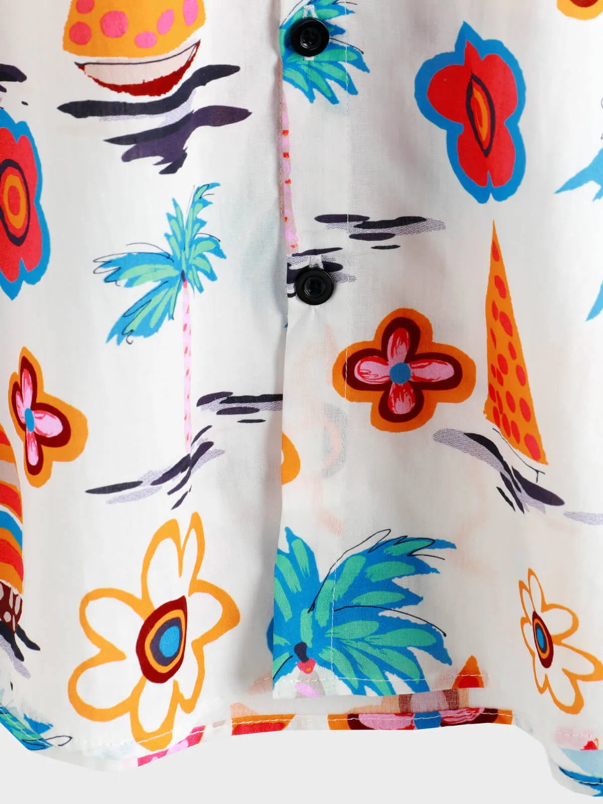 Men's Cotton Tropical Print Summer Hawaiian Button Up Short Sleeve Shirt