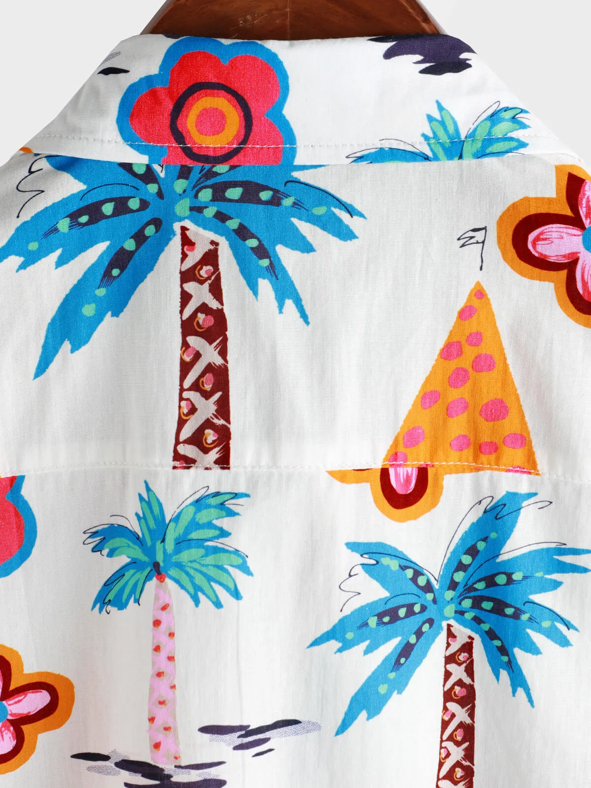 Men's Cotton Tropical Print Summer Hawaiian Button Up Short Sleeve Shirt