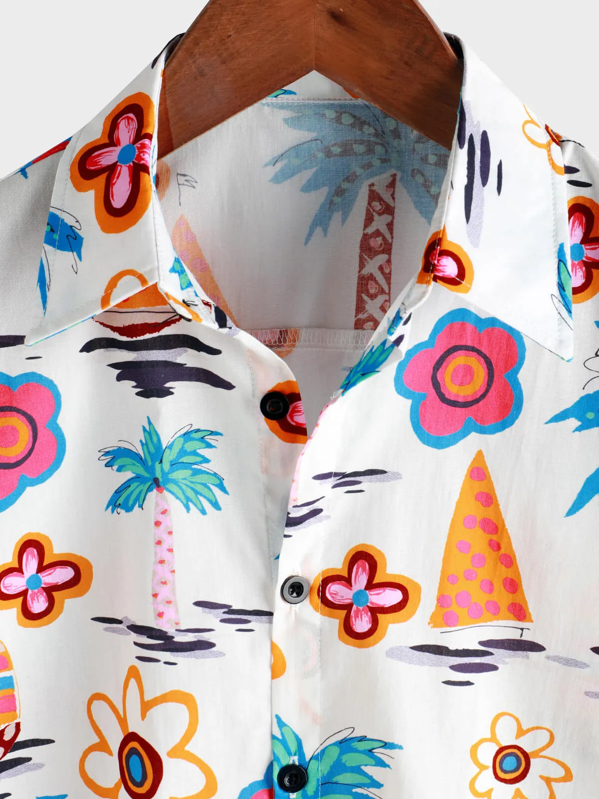 Men's Cotton Tropical Print Summer Hawaiian Button Up Short Sleeve Shirt
