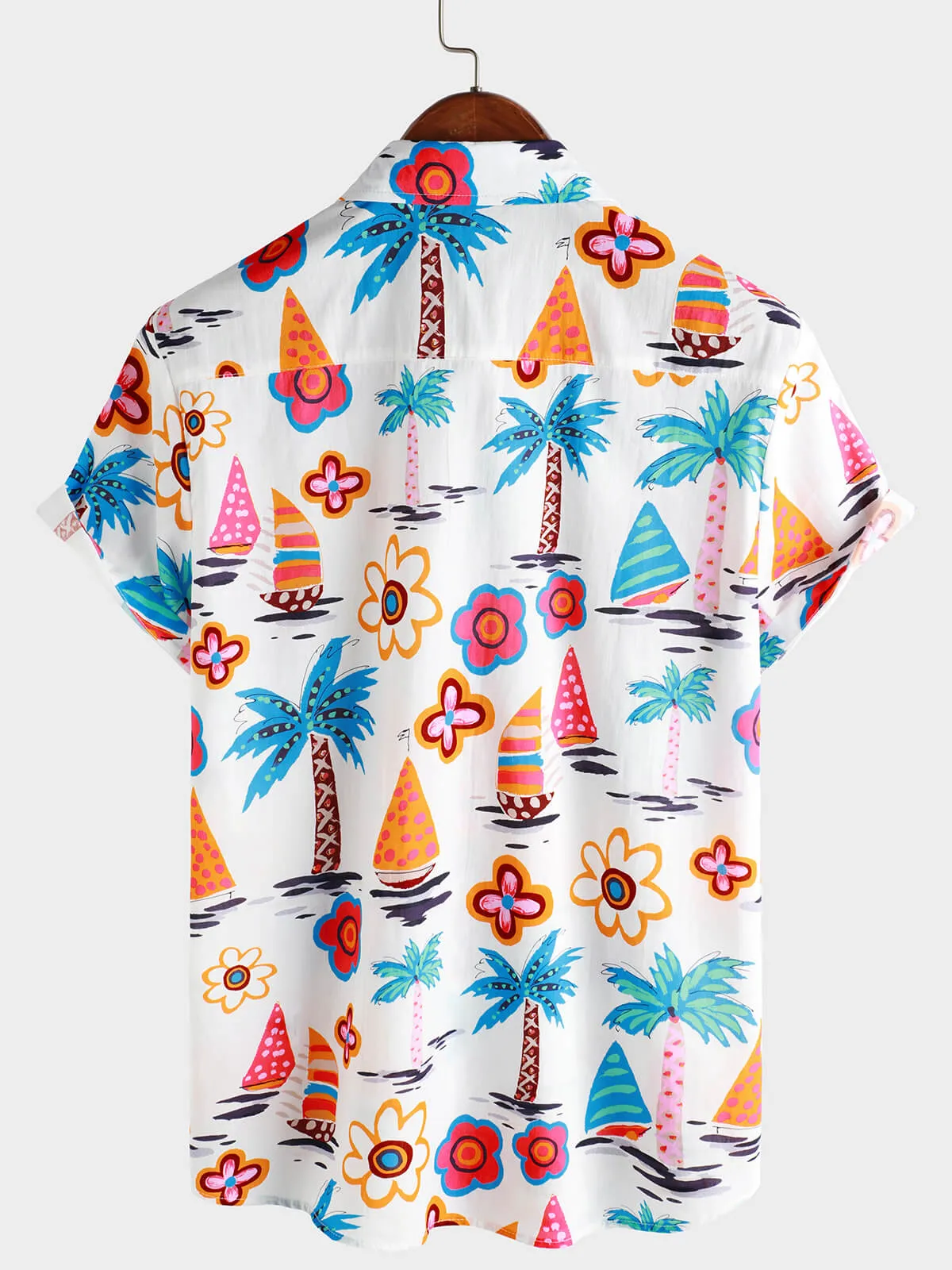 Men's Cotton Tropical Print Summer Hawaiian Button Up Short Sleeve Shirt