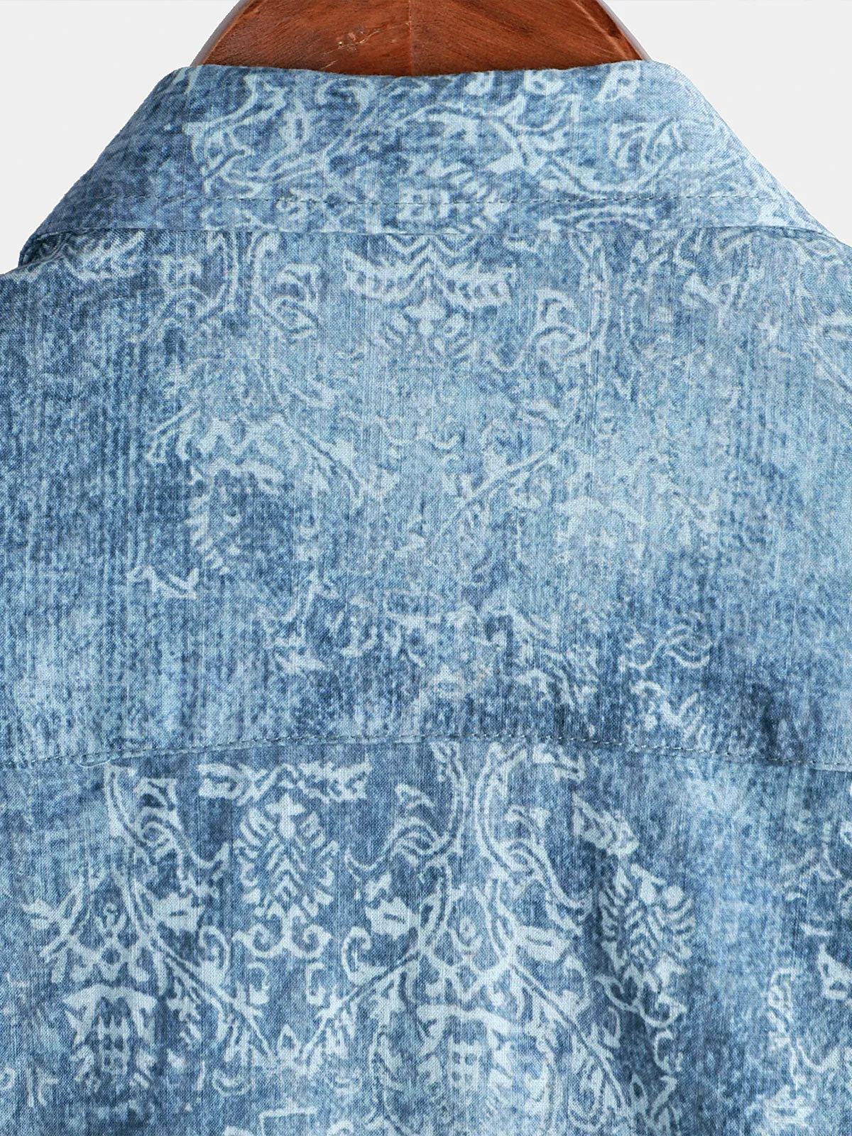 Men's Cotton Vintage Light Blue Short Sleeve Summer Button Up Shirt