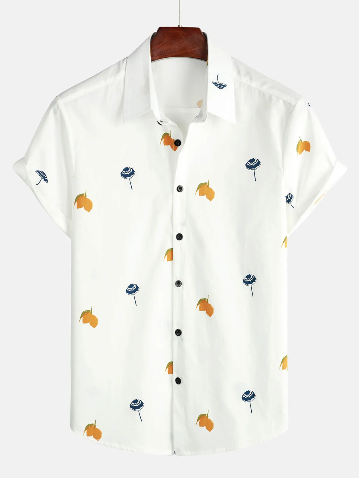 Men's Cotton White Hawaiian Button Up Beach Holiday Summer Short Sleeve Shirt