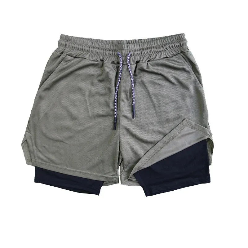 Men's Double Layer Fitness Shorts - Breathable and Quick-Drying for Summer Workouts and Beach Day