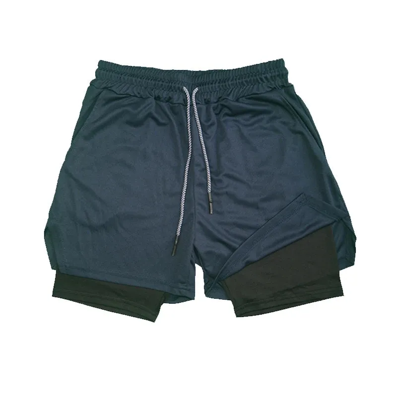 Men's Double Layer Fitness Shorts - Breathable and Quick-Drying for Summer Workouts and Beach Day