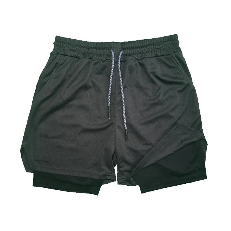 Men's Double Layer Fitness Shorts - Breathable and Quick-Drying for Summer Workouts and Beach Day