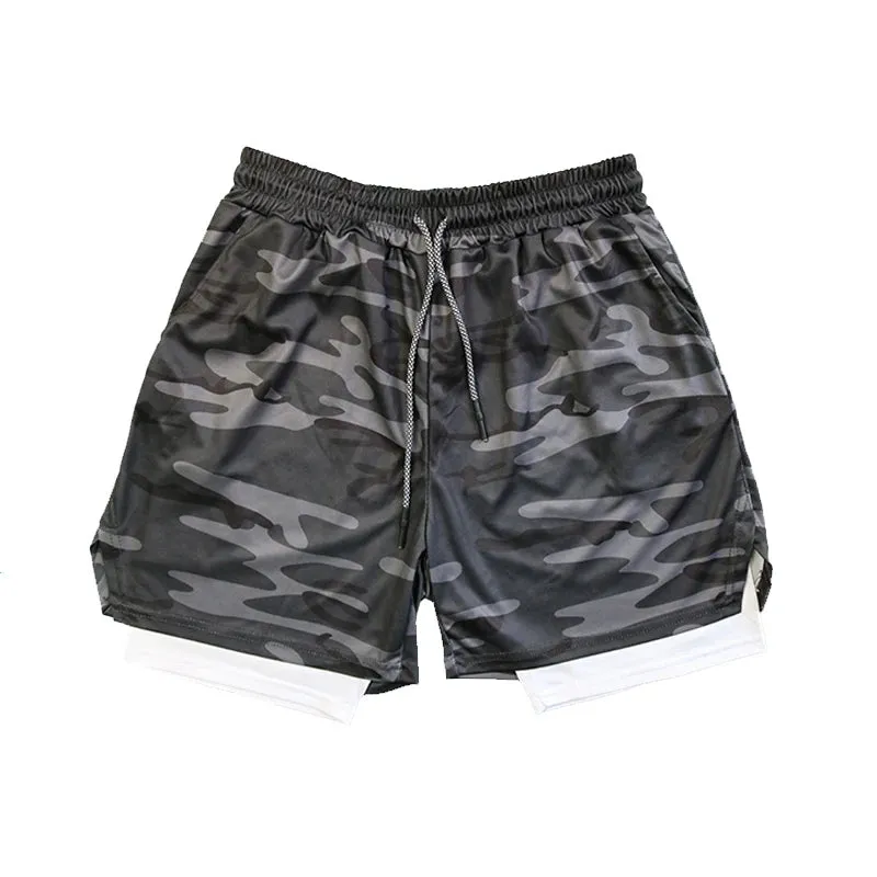Men's Double Layer Fitness Shorts - Breathable and Quick-Drying for Summer Workouts and Beach Day