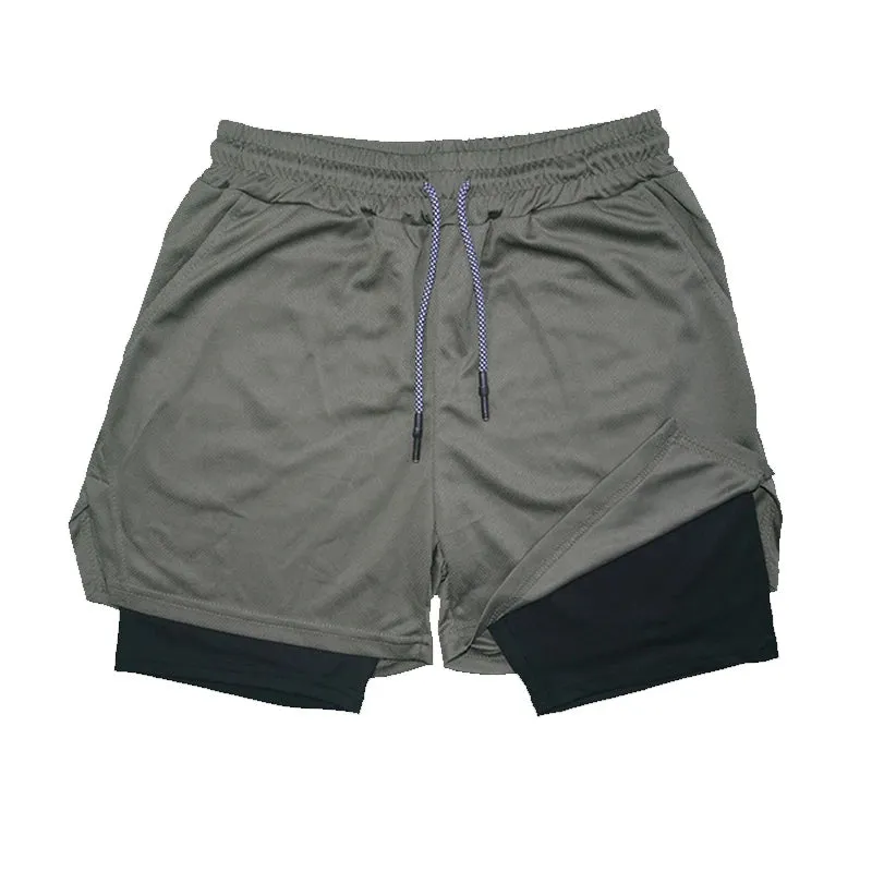 Men's Double Layer Fitness Shorts - Breathable and Quick-Drying for Summer Workouts and Beach Day