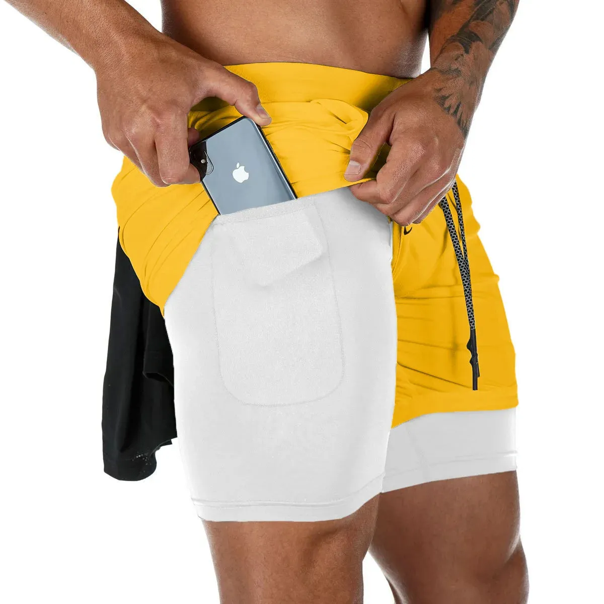 Men's Double Layer Fitness Shorts - Breathable and Quick-Drying for Summer Workouts and Beach Day