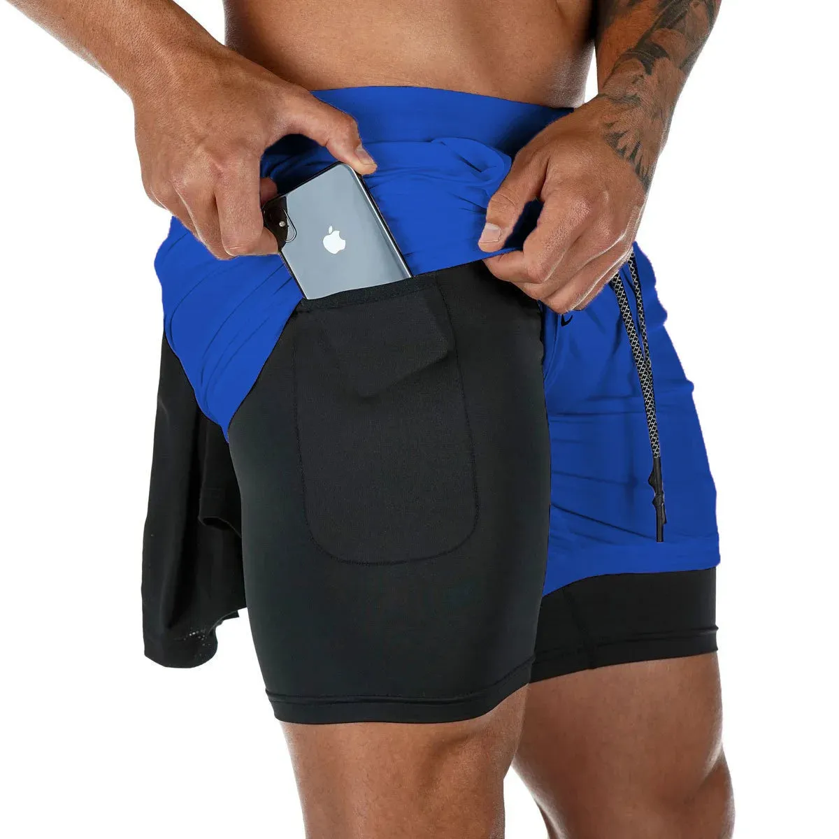 Men's Double Layer Fitness Shorts - Breathable and Quick-Drying for Summer Workouts and Beach Day