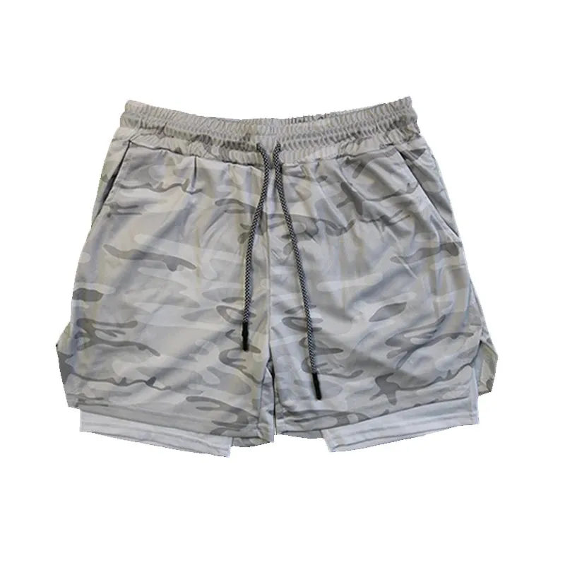 Men's Double Layer Fitness Shorts - Breathable and Quick-Drying for Summer Workouts and Beach Day